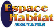 Espace Habitat AUGUY & FILS : Logo Officiel Entreprise Logo Espace Habitat AUGUY & FILS avec texte en dégradé jaune-orangé sur fond d'ovale bleu foncé.
